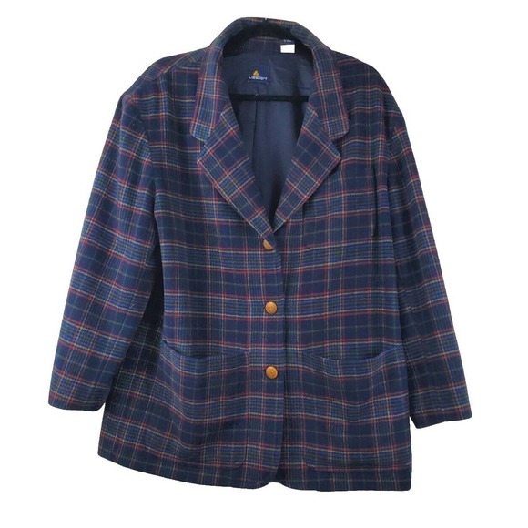Liz Claiborne Jackets & Blazers - Vintage Liz Claiborne Blazer Blue Plaid Women Large Wool Oversized Boyfriend